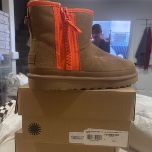 UGG Kids Tan and Bright Orange Boots